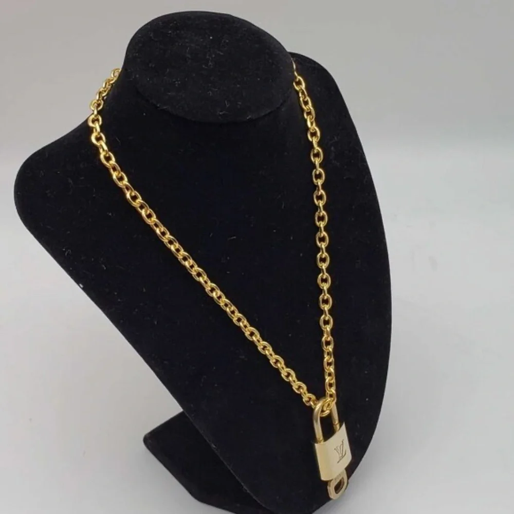 100% Auth Louis Vuitton Lock & Key w/ 18k Gold Plated Chain Necklace - Picture 2 of 9